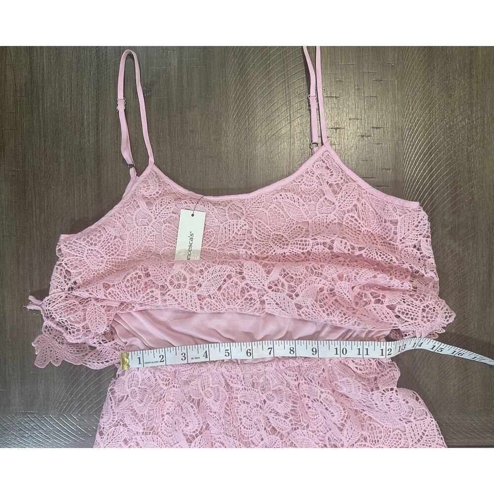 NWT Francesca’s Pink Crochet Lace Romper Spaghetti Straps Adjustable size Small - Picture 7 of 13